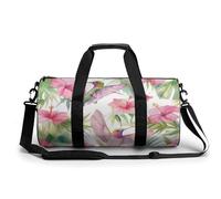 Sports Duffel Bag Hummingbird and Pink Hibiscus Flowers Travel Duffel Bag Round Luggage Gym Bags Fitness Bag