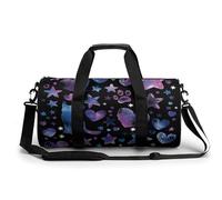 Sports Duffel Bag Purple Stars Hearts Cat Patterns Travel Duffel Bag Round Luggage Gym Bags Fitness Bag