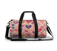Sports Duffel Bag Red Hearts Floral Patterns Travel Duffel Bag Round Luggage Gym Bags Fitness Bag