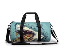 Sports Duffel Bag Shark Eating Pizza Travel Duffel Bag Round Luggage Gym Bags Fitness Bag