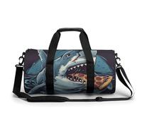 Sports Duffel Bag Shark Eating Pizza Travel Duffel Bag Round Luggage Gym Bags Fitness Bag