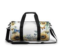 Sports Duffel Bag Sunflowers Floral Butterfly Travel Duffel Bag Round Luggage Gym Bags Fitness Bag