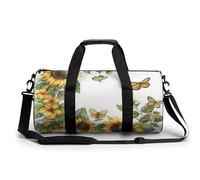 Sports Duffel Bag Sunflowers Floral Butterfly Travel Duffel Bag Round Luggage Gym Bags Fitness Bag
