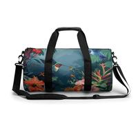 Sports Duffel Bag Tropical Leaves Flowers Hummingbirds Travel Duffel Bag Round Luggage Gym Bags Fitness Bag