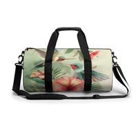 Sports Duffel Bag Tropical Leaves Flowers Hummingbirds Travel Duffel Bag Round Luggage Gym Bags Fitness Bag