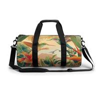 Sports Duffel Bag Tropical Leaves Flowers Hummingbirds Travel Duffel Bag Round Luggage Gym Bags Fitness Bag