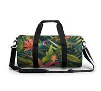 Sports Duffel Bag Tropical Leaves Flowers Hummingbirds Travel Duffel Bag Round Luggage Gym Bags Fitness Bag