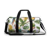 Sports Duffel Bag Tropical Parrots Bird Tree Green Palm Leaves Travel Duffel Bag Round Luggage Gym Bags Fitness Bag
