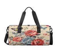 Sports Duffel Bag with Shoulder Strap, Large Capacity Gym Bag with Shoe Compartment, Colorful Flower Butterfly