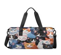 Sports Duffel Bag with Shoulder Strap, Large Capacity Gym Bag with Shoe Compartment, Colorful Kitty Collage