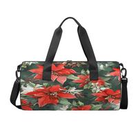 Sports Duffel Bag with Shoulder Strap, Large Capacity Gym Bag with Shoe Compartment, Dark Poinsettia Art