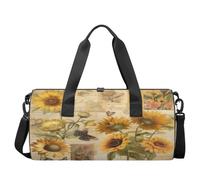 Sports Duffel Bag with Shoulder Strap, Large Capacity Gym Bag with Shoe Compartment, Retro Sunflower Collage