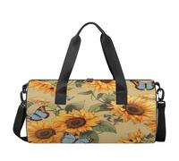 Sports Duffel Bag with Shoulder Strap, Large Capacity Gym Bag with Shoe Compartment, Sunflowers Butterflies Dance