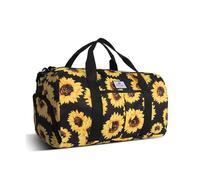 Sports Duffle Gym Bag for Men or Women Travel Duffel Carry on Overnight Tote Weekender Bag with Wet Pocket & Shoe Compartment, Sunflower