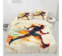Sports Duvet Cover Set Single Dynamic Running Bedding with 1 Pillowcases Abstract Doodle Microfiber with Zipper - All Seasons Use (135x200cm)