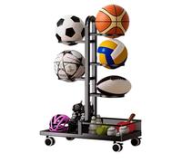 Sports Equipment Organizer with Basket, Vertical Standing Metal Ball Holder for Garage or Outdoor Use