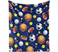 Sports Fleece Blanket for Boys, Soft Plush Flannel Sports Blanket Throw Basketball Blanket Baseball Blanket Soccer Blanket, Cozy Sports Ball Blanket Sports Fans Gifts for Couch Bed Sofa, 130x150cm
