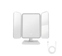 sports flyfree Tri-Fold LED Vanity Mirror: Foldable, Dimmable, and Magnifying for Flawless Makeup,3X/2X/1X Rechargeable Magnifying Mirror
