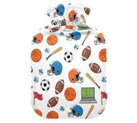 Sports Football Basketball White Hot Water Bottle with Cover for Pain Relief Hot Bag for Sore Muscles, 1L