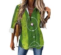 Sports Football Football Field Women's V Neck Shirts Long Sleeve T Shirts Button Down Tee Tops Casual Blouse 6XL