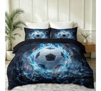 Sports Football Rock Bedding Single, Black Quilt Cover with Pillowcases, Fantasy Soft Easy Care Microfiber Duvet Cover with Zipper
