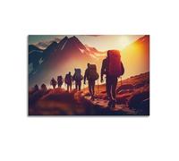 Sports Group Hiking in Mountains at Sunset Picture Poster Modern Wall Art Canvas Aesthetic Decoration Painting 24x36inch(60x90cm) Unframe-style