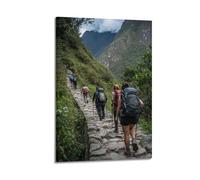 Sports Group Hiking on Stone Path in Mountain Jungle Picture Poster Modern Wall Art Canvas Aesthetic Decoration Painting 16x24inch(40x60cm) Frame-style