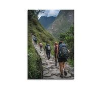Sports Group Hiking on Stone Path in Mountain Jungle Picture Poster Modern Wall Art Canvas Aesthetic Decoration Painting 12x18inch(30x45cm) Unframe-style