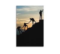 Sports Group Mountaineering And Helping Each Other to Reach Peak Picture Poster Modern Wall Art Canvas Aesthetic Decoration Painting 16x24inch(40x60cm) Unframe-style