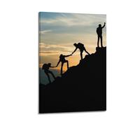 Sports Group Mountaineering And Helping Each Other to Reach Peak Picture Poster Modern Wall Art Canvas Aesthetic Decoration Painting 20x30inch(50x75cm) Frame-style