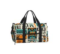 Sports Gym Bag For Boys Girls, African Ethnic Aztec Geometric Travel Duffel Bag With Shoe Compartment & Adjustable Strap, Water-Resistant Weekender Overnight Tote Carry-On Bag For Men Women