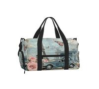Sports Gym Bag For Boys Girls, Paris Eiffel Tower Cars Butterfly Travel Duffel Bag With Shoe Compartment & Adjustable Strap, Water-Resistant Weekender Overnight Tote Carry-On Bag For Men Women