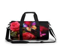 Sports Gym Bag for Men Women Butterfly And Rose Travel Gym Bag Cylindrical Workout Bag Lightweight Travel Duffle Bag for Basketball Football Weekender, style-23, 17.7in/9in/9in
