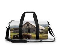 Sports Gym Bag for Men Women Old Wooden Barn Tractor Travel Gym Bag Cylindrical Workout Bag Lightweight Travel Duffle Bag for Basketball Football Weekender, style, 17.7in/9in/9in