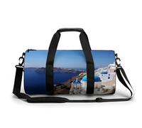 Sports Gym Bag for Men Women Santorini Greek Island Sea View Travel Gym Bag Cylindrical Workout Bag Lightweight Travel Duffle Bag for Basketball Football Weekender, style-36, 17.7in/9in/9in