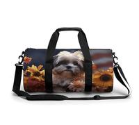 Sports Gym Bag for Men Women Shih Tzu Dog And Flowers Travel Gym Bag Cylindrical Workout Bag Lightweight Travel Duffle Bag for Basketball Football Weekender, style, 17.7in/9in/9in