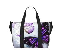 Sports Gym Bag for Women Men Travel Duffel Bag Tote Animals Goat Weekender Bag Canvas Carry on Overnight Bag for Travel Swimming Fitness Workout Sports Duffle Bag, White Purple Butterflies, One Size