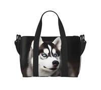 Sports Gym Bag for Women Men Travel Duffel Bag Tote Black White Chess Checkerboard Weekender Bag Canvas Carry on Overnight Bag for Travel Swimming Fitness Workout Sports Duffle Bag, Cute Husky Dog,