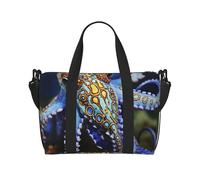 Sports Gym Bag for Women Men Travel Duffel Bag Tote Cute Purple Butterfly Weekender Bag Canvas Carry on Overnight Bag for Travel Swimming Fitness Workout Sports Duffle Bag, Blue Ringed Octopus, One