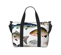 Sports Gym Bag for Women Men Travel Duffel Bag Tote Different Fish Weekender Bag Canvas Carry on Overnight Bag for Travel Swimming Fitness Workout Sports Duffle Bag, Black, One Size