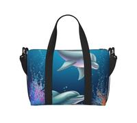 Sports Gym Bag for Women Men Travel Duffel Bag Tote Dolphin and fish Weekender Bag Canvas Carry on Overnight Bag for Travel Swimming Fitness Workout Sports Duffle Bag, Black, One Size