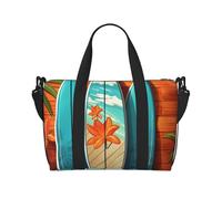 Sports Gym Bag for Women Men Travel Duffel Bag Tote Husky Dogs Weekender Bag Canvas Carry on Overnight Bag for Travel Swimming Fitness Workout Sports Duffle Bag, Surfboard On Wooden, One Size