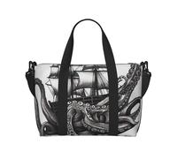 Sports Gym Bag for Women Men Travel Duffel Bag Tote Red geraniums1 Weekender Bag Canvas Carry on Overnight Bag for Travel Swimming Fitness Workout Sports Duffle Bag, Black And White Octopus And Ship,