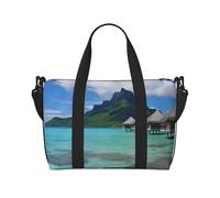 Sports Gym Bag for Women Men Travel Duffel Bag Tote Tahiti Beach Weekender Bag Canvas Carry on Overnight Bag for Travel Swimming Fitness Workout Sports Duffle Bag, Black, One Size