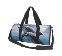 Sports Gym Bag for Women Men Travel Duffel Bag Tote Two Dolphins Weekender Bag Canvas Carry on Overnight Bag for Travel Swimming Fitness Workout Sports Duffle Bag, Black, One Size