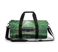 Sports Gym Bag for Women Men Travel Duffel Bag Tote Weekender Bag Ancient Temple in Bamboo Forest Carry on Overnight Bag for Travel Swimming Fitness Workout Sports Duffle Bag