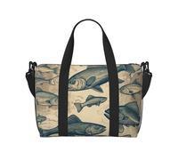 Sports Gym Bag for Women Men Travel Duffel Bag Tote Weekender Bag Carry on Overnight Bag for Travel Swimming Fitness Workout Sports White Bengal Tiger Duffle Bag, Vintage Different Fish, One Size