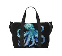 Sports Gym Bag for Women Men Travel Duffel Bag Tote Weekender Bag Carry on Overnight Bag for Travel Swimming Fitness Workout Sports Purple Butterflies Duffle Bag, Blue Watercolor Octopus, One Size