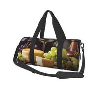 Sports Gym Bag for Women Men Travel Duffel Bag Tote Weekender Bag Carry on Overnight Bag for Travel Swimming Fitness Workout Sports Rock concert stage Duffle Bag, White Wine Cheese Cake Grapes, One
