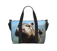 Sports Gym Bag for Women Men Travel Duffel Bag Tote Weekender Bag Carry on Overnight Bag for Travel Swimming Fitness Workout Sports Cute Funny Monkey Banana Duffle Bag, Cute Baby Hippos, One Size
